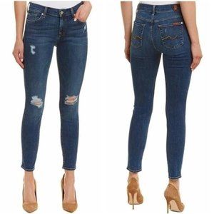 7 for all mankind the ankle skinny distressed denim blue jeans high rise size 26
